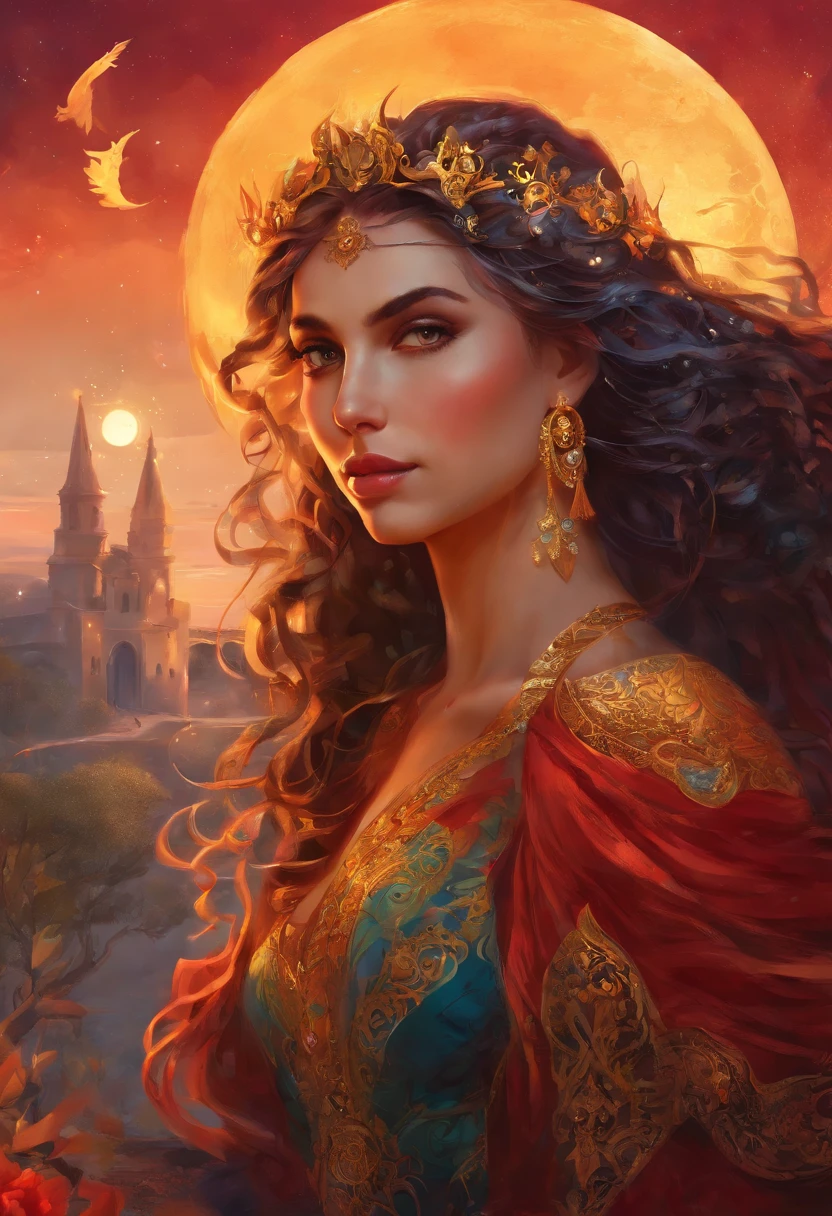 An 8K high-definition portrait of a beautiful gypsy woman, princesa persa, Deusa afrodite, uma deusa de beleza fenomenal, a mais bela das mulheres, mulher iraniana de estrema beleza,((tiro de todo o corpo)),(( com longos cabelos cacheados)), ((vestido longo vermelho e preto e detalhes em dourado )), mulher com magia cigana, ((uma bela cigana de cabelos cacheados, libidinosa)), In the background a beautiful landscape of Seville in Spain with full moon and sky with Milky Way, era vitoriana, uma Rainha bela e jovem, filmic grain, Ilford HP5, 80mmDeusa do Mar, Deusa do Oceano, Luthien, arte de deusa, Deusa da mitologia grega, Deusa da Lua, Deusa do amor e da paz, deusa bonito, Mitologia do Deusa da Terra, Um retrato impressionante de um deusa, Frank Kelly Freas, Estilo Karol Bak, ((beautiful face)), Ultra Definition, melhor qualidade, 32k ultra | | | | | | | | | | | | | | | | | | | | | | | | | | | | | | | | | | | | | | | | | | | | | | | | | | | | | | | | | | | | | | | | | | | | | | | | | | | | | | | | | | | | | |, Ultra HD | | | | | | | | | | | | | | | | | | | | | | | | | | | | | | | | | | | | | | | | | | | | | | | | | | | | | | | | | | | | | | | | | | | | | | | | | | | | | | | | | | | | | | | | | | | | | | | | | | | | | | | | | | | | |