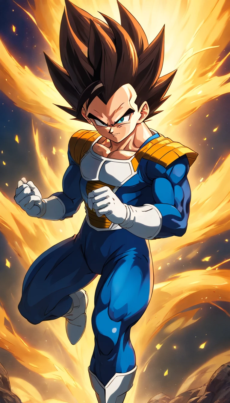 Vegeta Dragon Ball Super , full body, colored, illustration, soft lighting, soft details, painting oil on canvas, octane render, HDR, trending on artstation, 4k, 8k, HD