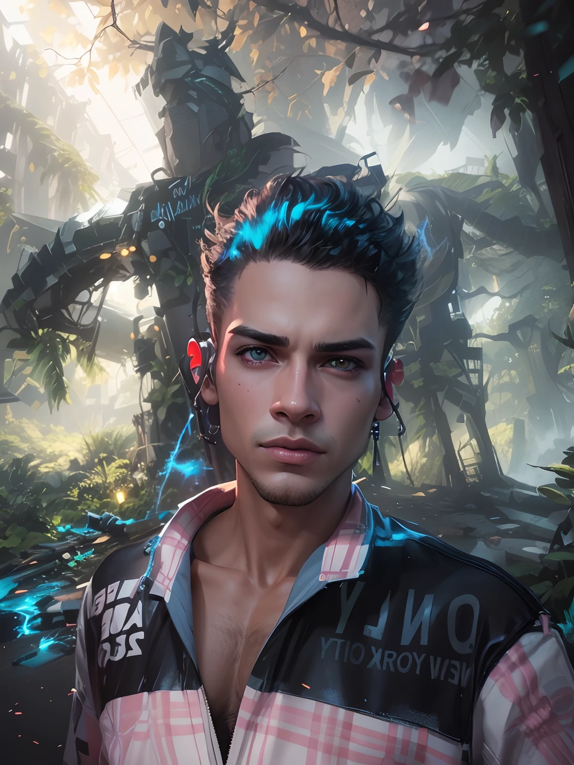 Change background Cyber punk handsome boy realistic face Ultra RealStic face
