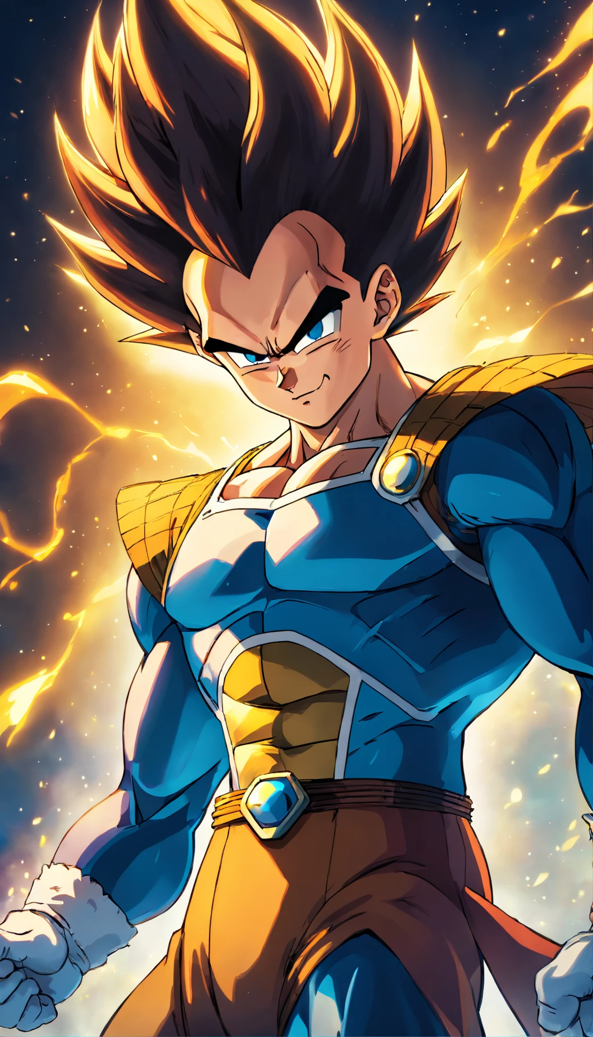 Vegeta Dragon Ball Super , full body, colored, illustration, soft lighting, soft details, painting oil on canvas, octane render, HDR, trending on artstation, 4k, 8k, HD