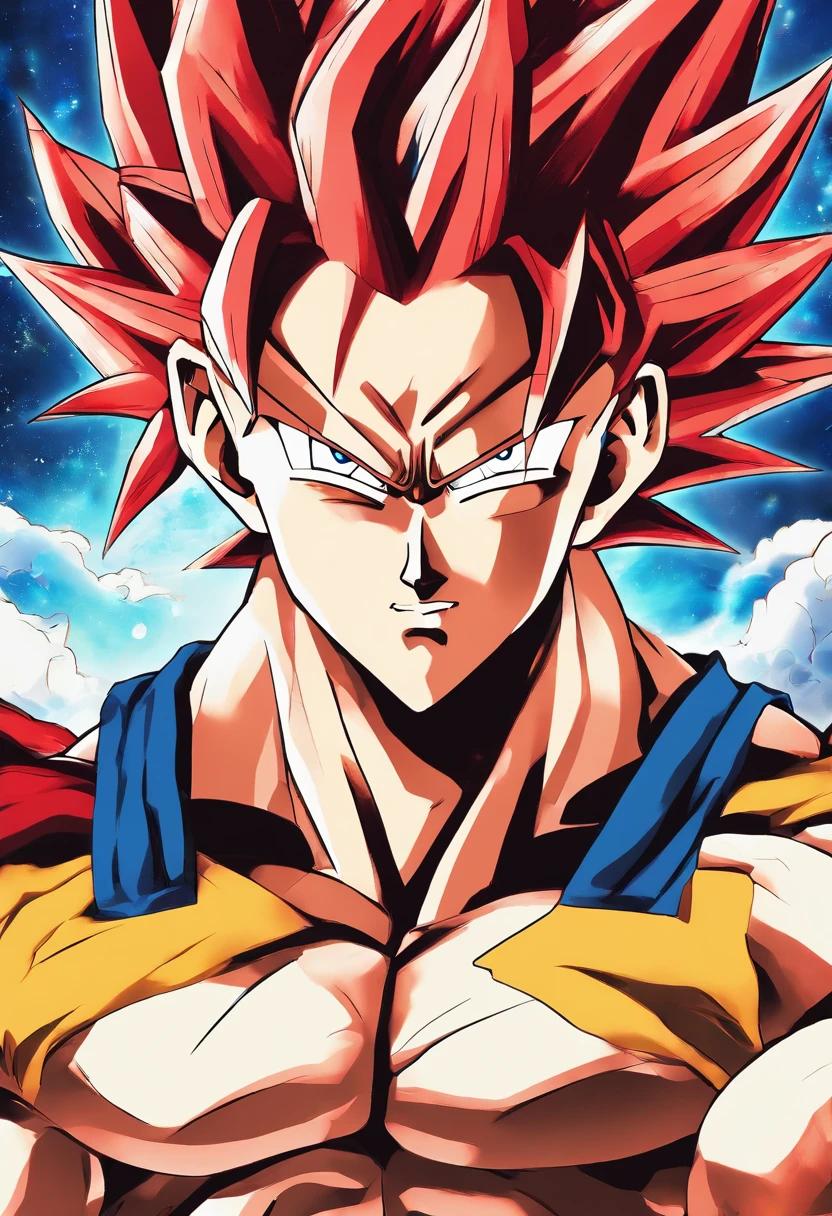 Gogeta Super Saiyan, red hair, Transformation Arms Crossed, battlefield, 8k uhd, gold