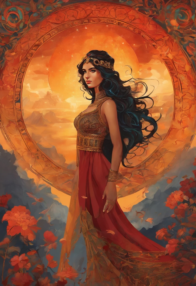 An 8K high-definition portrait of a beautiful gypsy woman, princesa persa, Deusa afrodite, uma deusa de beleza fenomenal, a mais bela das mulheres, mulher iraniana de estrema beleza,((tiro de todo o corpo)),(( com longos cabelos cacheados)), ((vestido longo vermelho e preto e detalhes em dourado )), mulher com magia cigana, ((uma bela cigana de cabelos cacheados, libidinosa)), In the background a beautiful landscape of Seville in Spain with full moon and sky with Milky Way, era vitoriana, uma Rainha bela e jovem, filmic grain, Ilford HP5, 80mmDeusa do Mar, Deusa do Oceano, Luthien, arte de deusa, Deusa da mitologia grega, Deusa da Lua, Deusa do amor e da paz, deusa bonito, Mitologia do Deusa da Terra, Um retrato impressionante de um deusa, Frank Kelly Freas, Estilo Karol Bak, ((beautiful face)), Ultra Definition, melhor qualidade, 32k ultra | | | | | | | | | | | | | | | | | | | | | | | | | | | | | | | | | | | | | | | | | | | | | | | | | | | | | | | | | | | | | | | | | | | | | | | | | | | | | | | | | | | | | |, Ultra HD | | | | | | | | | | | | | | | | | | | | | | | | | | | | | | | | | | | | | | | | | | | | | | | | | | | | | | | | | | | | | | | | | | | | | | | | | | | | | | | | | | | | | | | | | | | | | | | | | | | | | | | | | | | | |