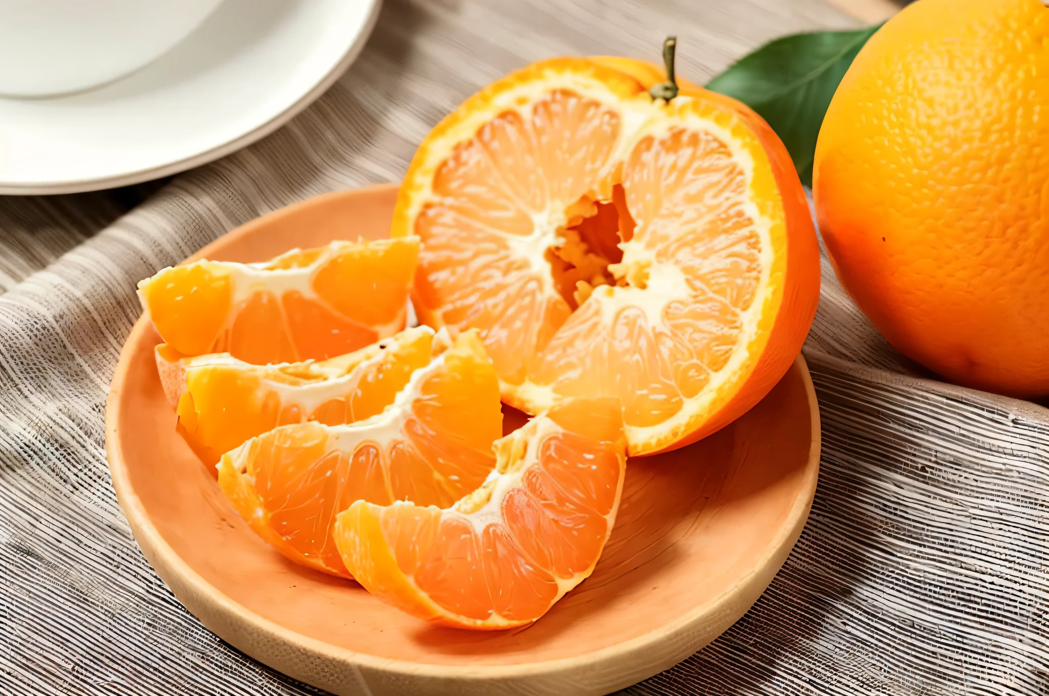 There is a plate,It is topped with oranges and a cup of coffee, Peel the oranges, orange extremely coherent, oranges, Oranges and orange slices, Orange, Orange flakes, vibrant orange, orange minerals, Orange: 0.5, Orange skin, Orange slices, Orange color, orange and white, Orange body, apple orange, holding a tangerine, F 2.5