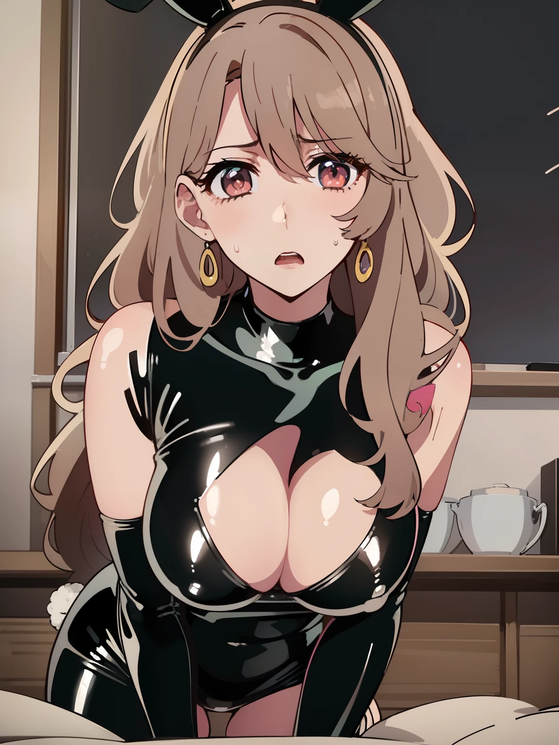 Anime girl with long hair, (((latex bunny suit))), anime moe art style, Anime visuals of cute girls, Anime Best Girl, marin kitagawa fanart, [[[[grinning evily]]]], pretty anime girl, Smooth Anime CG Art, Seductive Anime Girl, charming anime girls, Cute anime girl, portrait of cute anime girlbabes, Shining eyes, big boobs, (((((on all fours))))), ((looking at viewer)), (((((yawning))))), close up, ((((worried expresion))))