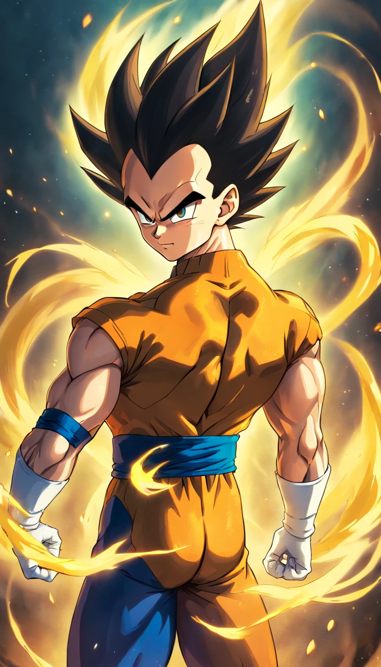 Vegeta Dragon Ball Super , full body, super strong, muscular, abs, colored, illustration, soft lighting, soft details, painting oil on canvas, octane render, HDR, trending on artstation, 4k, 8k, HD