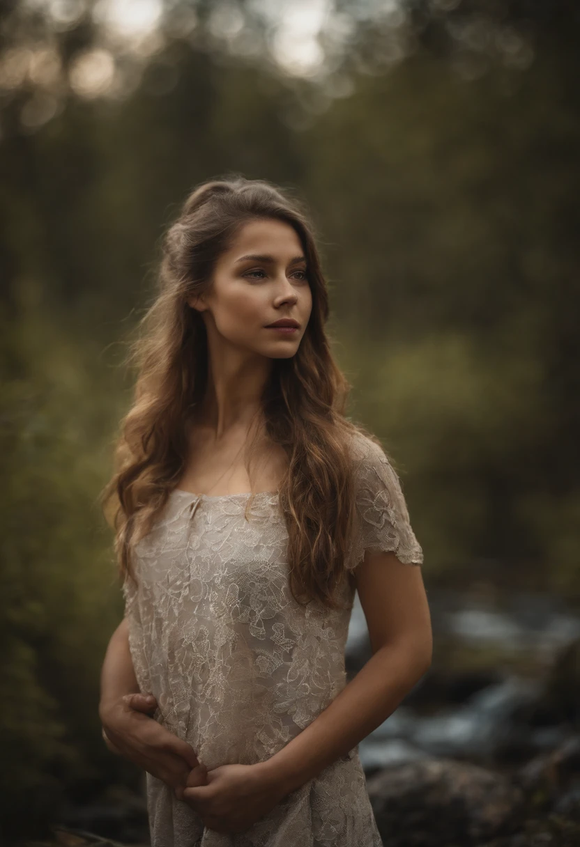 1girl, Glade by the stream, Razvratnaya pose, body complet, girl girl, beautiful breasts, Lady debauchery, pigtails (Revealing clothes:1.3), portraite of a, Best Quality, extra high resolution, Maximum realism, tmasterpiece