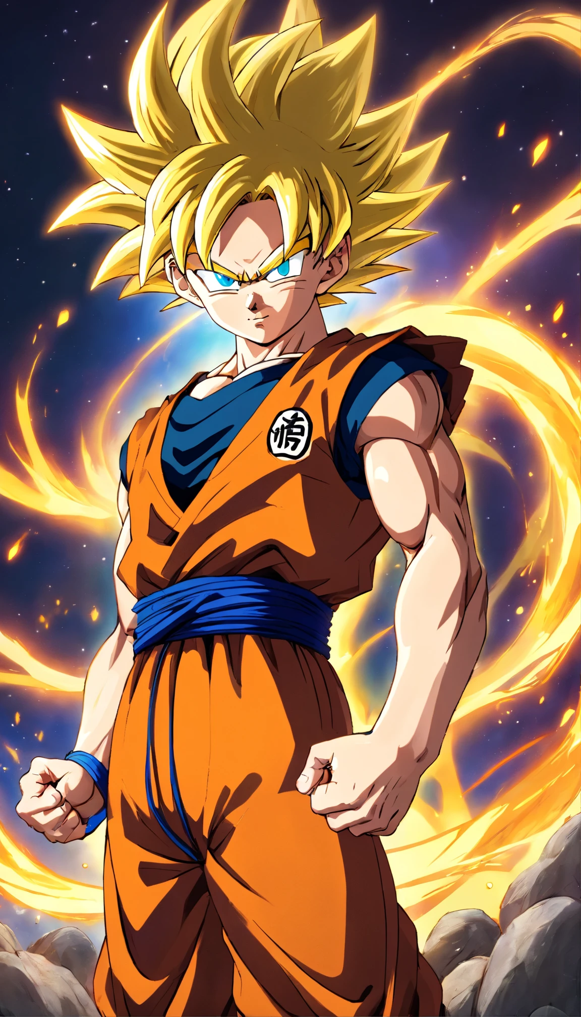 Goku Dragon Ball Super , full body, colored, illustration, soft lighting, soft details, painting oil on canvas, octane render, HDR, trending on artstation, 4k, 8k, HD