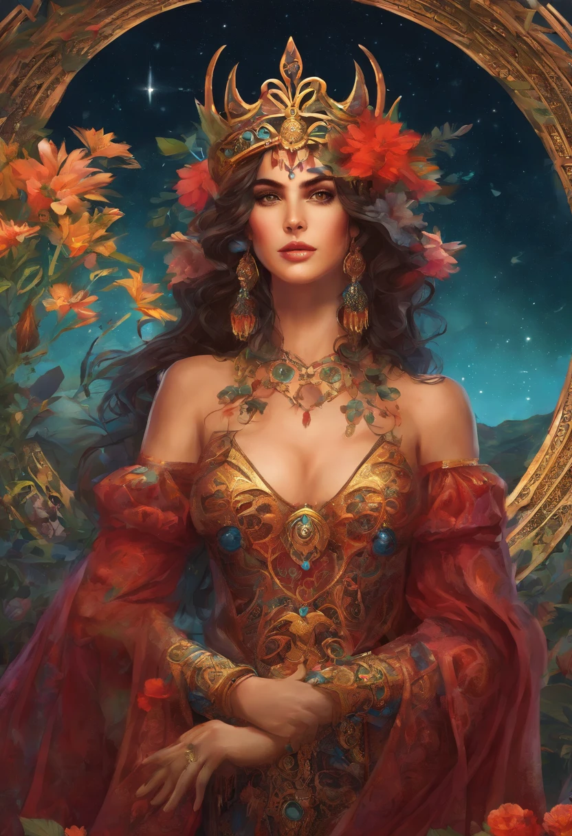 An 8K high-definition portrait of a beautiful gypsy woman, princesa persa, Deusa afrodite, uma deusa de beleza fenomenal, a mais bela das mulheres, mulher iraniana de estrema beleza,((tiro de todo o corpo)),(( com longos cabelos cacheados)), ((vestido longo vermelho e preto e detalhes em dourado )), mulher com magia cigana, ((uma bela cigana de cabelos cacheados, libidinosa)), In the background a beautiful landscape of Seville in Spain with full moon and sky with Milky Way, era vitoriana, uma Rainha bela e jovem, filmic grain, Ilford HP5, 80mmDeusa do Mar, Deusa do Oceano, Luthien, arte de deusa, Deusa da mitologia grega, Deusa da Lua, Deusa do amor e da paz, deusa bonito, Mitologia do Deusa da Terra, Um retrato impressionante de um deusa, Frank Kelly Freas, Estilo Karol Bak, ((beautiful face)), Ultra Definition, melhor qualidade, 32k ultra | | | | | | | | | | | | | | | | | | | | | | | | | | | | | | | | | | | | | | | | | | | | | | | | | | | | | | | | | | | | | | | | | | | | | | | | | | | | | | | | | | | | | |, Ultra HD | | | | | | | | | | | | | | | | | | | | | | | | | | | | | | | | | | | | | | | | | | | | | | | | | | | | | | | | | | | | | | | | | | | | | | | | | | | | | | | | | | | | | | | | | | | | | | | | | | | | | | | | | | | | |