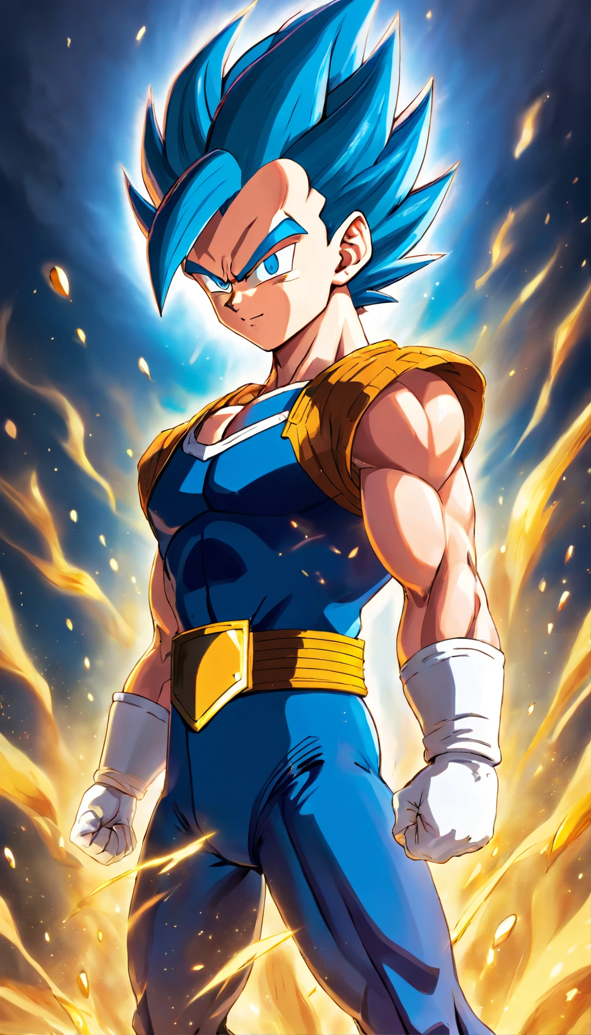 Vegeta Dragon Ball Super , full body, super strong, muscular, abs, colored, illustration, soft lighting, soft details, painting oil on canvas, octane render, HDR, trending on artstation, 4k, 8k, HD