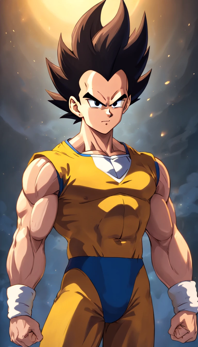 Vegeta Dragon Ball Super , full body, (((super strong, muscular, abs, bodybuilder))) colored, illustration, soft lighting, soft details, painting oil on canvas, octane render, HDR, trending on artstation, 4k, 8k, HD