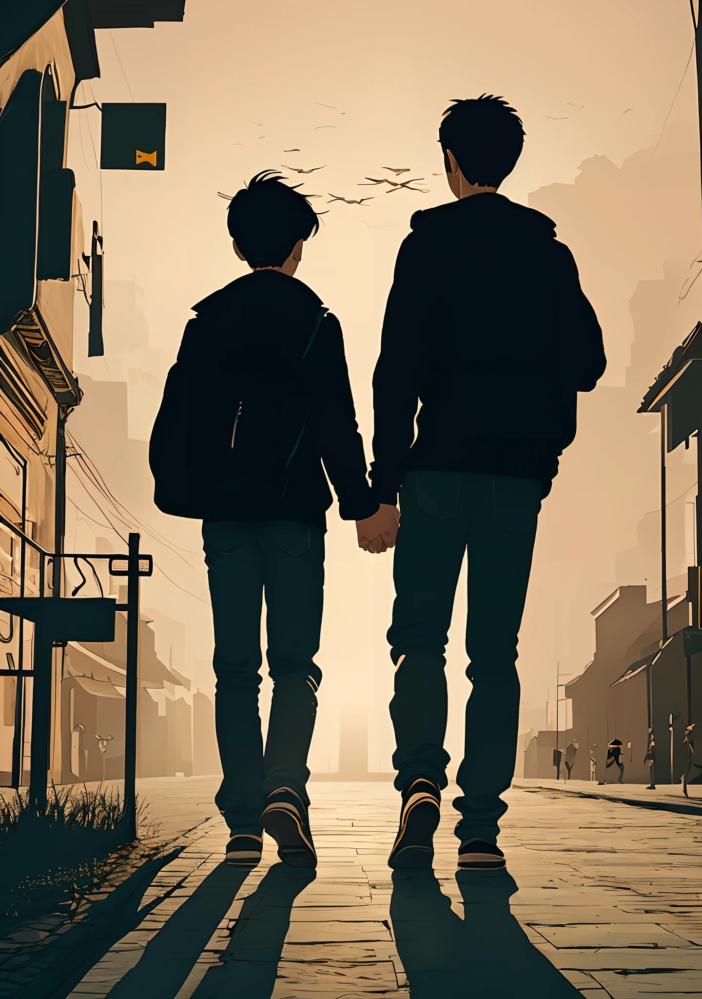 A boy walking towards a girl in vector graphics illustration