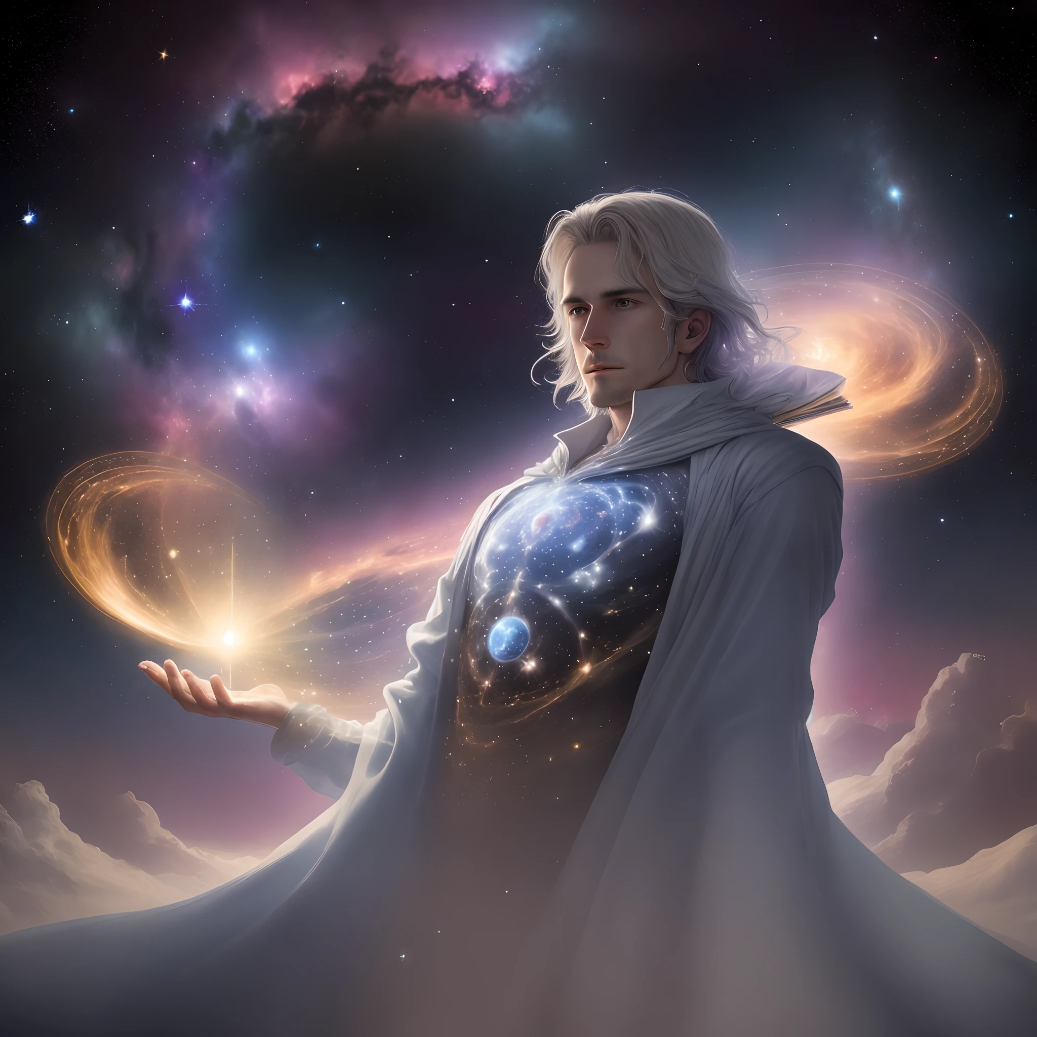 Mystical man in the middle of the universe Astral body, Etéric atmosphere, Aurico