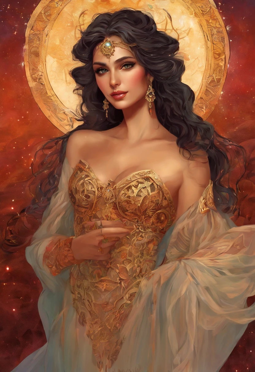 An 8K high-definition portrait of a beautiful gypsy woman, princesa persa, Deusa afrodite, uma deusa de beleza fenomenal, a mais bela das mulheres, mulher iraniana de estrema beleza,((tiro de todo o corpo)),(( com longos cabelos cacheados)), ((vestido longo vermelho e preto e detalhes em dourado )), mulher com magia cigana, ((uma bela cigana de cabelos cacheados, libidinosa)), In the background a beautiful landscape of Seville in Spain with full moon and sky with Milky Way, era vitoriana, uma Rainha bela e jovem, filmic grain, Ilford HP5, 80mmDeusa do Mar, Deusa do Oceano, Luthien, arte de deusa, Deusa da mitologia grega, Deusa da Lua, Deusa do amor e da paz, deusa bonito, Mitologia do Deusa da Terra, Um retrato impressionante de um deusa, Frank Kelly Freas, Estilo Karol Bak, ((beautiful face)), Ultra Definition, melhor qualidade, 32k ultra | | | | | | | | | | | | | | | | | | | | | | | | | | | | | | | | | | | | | | | | | | | | | | | | | | | | | | | | | | | | | | | | | | | | | | | | | | | | | | | | | | | | | |, Ultra HD | | | | | | | | | | | | | | | | | | | | | | | | | | | | | | | | | | | | | | | | | | | | | | | | | | | | | | | | | | | | | | | | | | | | | | | | | | | | | | | | | | | | | | | | | | | | | | | | | | | | | | | | | | | | |
