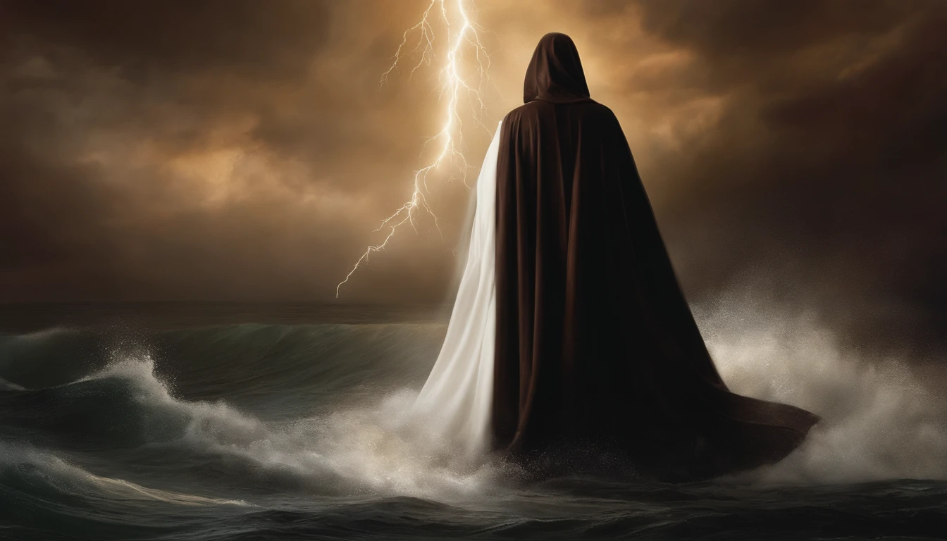 Battle of Light and Darkness.
In this dynamic artwork, Jesus Christ, in his iconic appearance, confronts the Devil emerging from the depths of darkness. The contrast between their appearances is striking: Jesus in his white robe, emanating pure light, and the Devil in a black hooded cloak, with sharp horns protruding from his head. The scene is filled with tension and energy as their gazes lock, symbolizing the eternal struggle between good and evil.