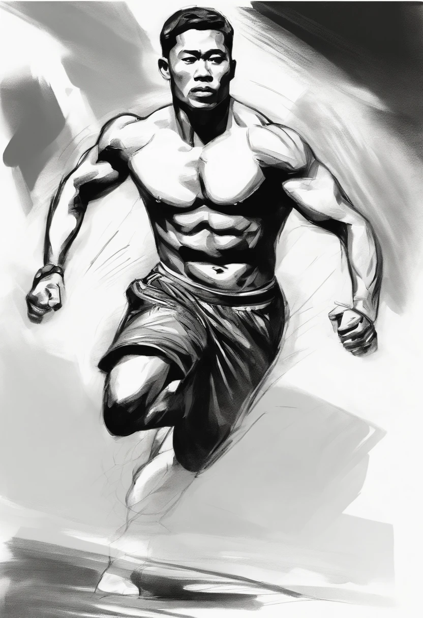 Rough charcoal sketch on old paper, Muscular oriental male image,Dynamic pose,Clean line art,+Expressive lines,Paint in an expressive sketch style, hatching, Black and white sketch, handpainted, Rough charcoal sketch on old paper, Muscular male image,Dynamic pose,Clean line art,+Expressive lines,Paint in an expressive sketch style, hatching, Black and white sketch, handpainted, sketching, Linear style::Sketch note style sketch, Linear style::Sketch annotation style