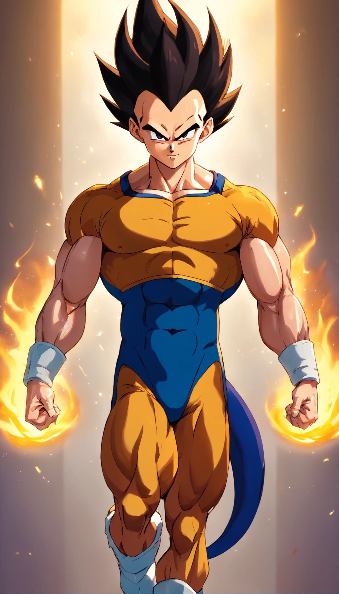 Vegeta Dragon Ball Super , full body, (((super strong, muscular, abs, bodybuilder))) colored, illustration, soft lighting, soft details, painting oil on canvas, octane render, HDR, trending on artstation, 4k, 8k, HD