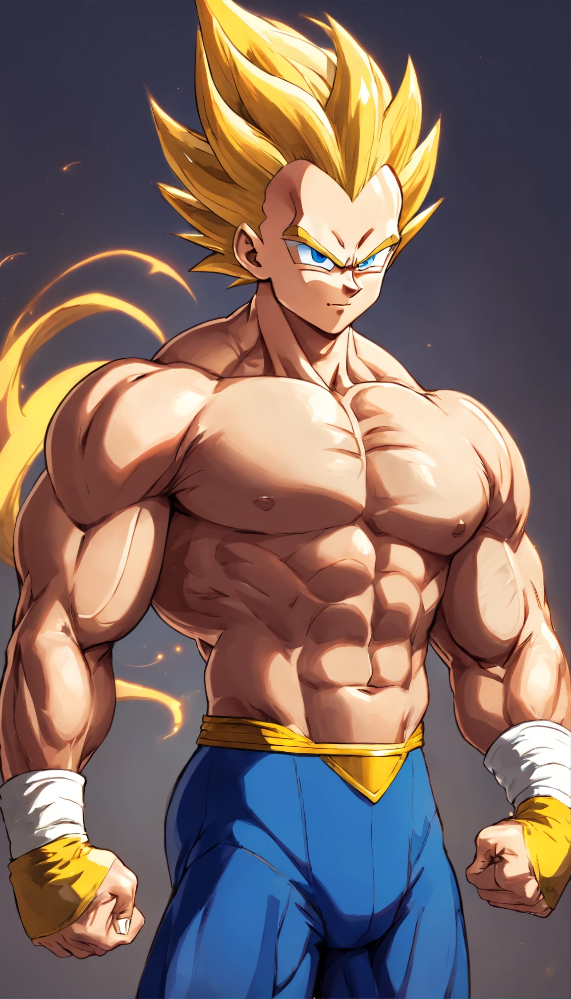 Vegeta Dragon Ball Super , full body, (((super strong, muscular, abs, bodybuilder))) colored, illustration, soft lighting, soft details, painting oil on canvas, octane render, HDR, trending on artstation, 4k, 8k, HD