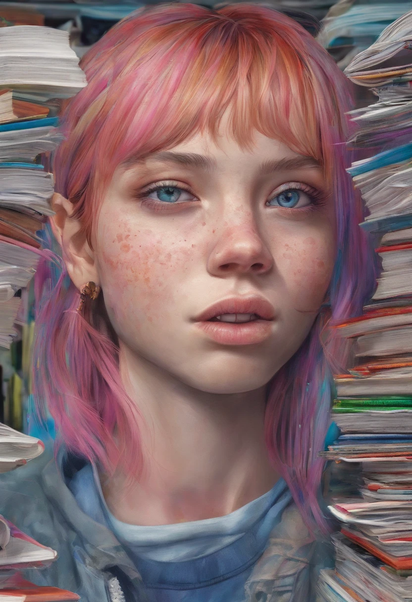 Glitchcore book pages, colorful illustrations