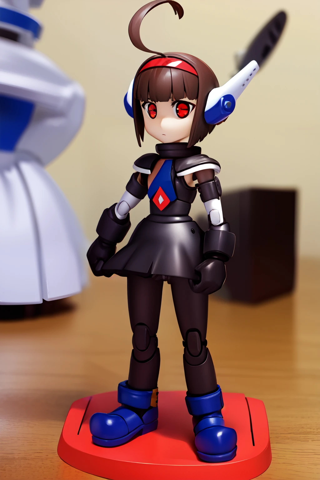 1girl COMBATSAN, short bob, brown hair, red eyes, ahoge, headgear, COMBAT suit,