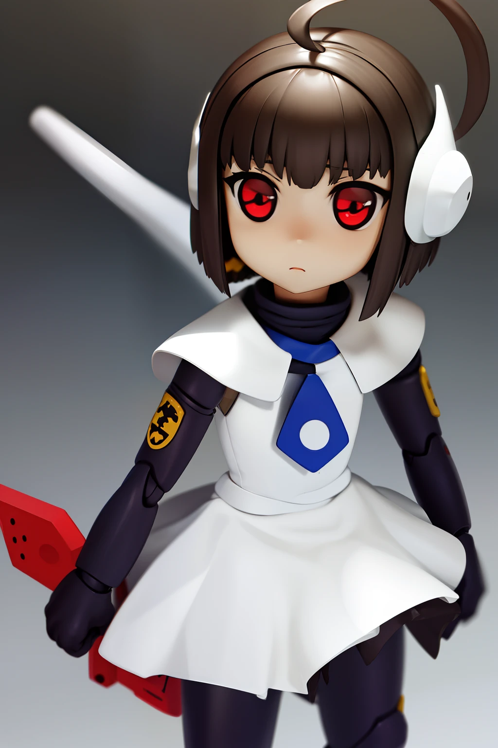 1girl COMBATSAN, short bob, brown hair, red eyes, ahoge, headgear, COMBAT suit,