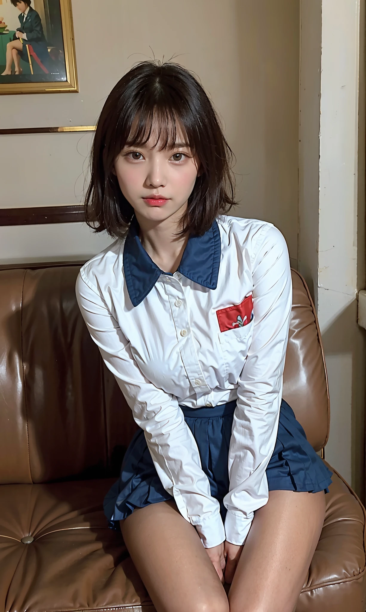 ulzang-6500-v1.1， （RAW photogr：1.2）， （photograph realistic，：1.4）， Beautiful Meticulous Girl， Highly detailed eyes and face， beatiful detailed eyes， absurd res， Incredibly Ridiculous res， hugefilesize， ultra-detailliert， A high resolution， The is very detailed， of the highest quality， masterpeace、， kemomimi， （（Japan Girls' High School Junior High School Uniform））， illustratio， The is very detailed， hyper HD， unified， 8k wallpaper， Beautiful， finedetail， Master peace、， highest  quality， Awesome Ultra HD uniform 8k wallpaper， light in face、电影灯光、16yo girl、（（dynamicposes）））、（camel-toe）、（half turtle）、（lacepantyhose、、、、）、（sitting on legs bending knees））、short detailed hair、short detailed hair、long necks、Keep your ears out、By bangs、largeeyes、eyeslashes、prette、It's lovely