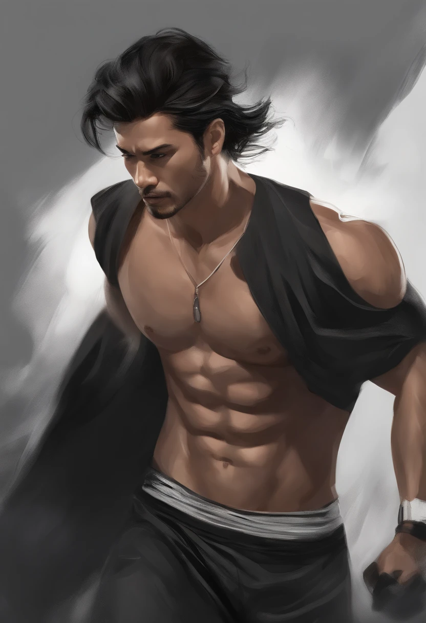 Sketch of rough coal without background,Chinese handsome,Running stance,Black sports short sleeves,Black sports shorts,Side full body sketch,Clean line art,+Expressive lines,In the expressive sketch painting style, hatching, Black and white sketch, handpainted, Linear style::Sketch note style sketch