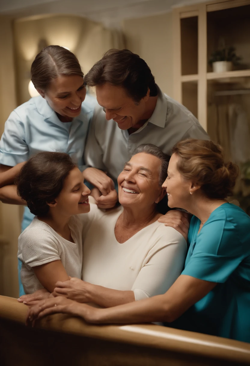 (best quality,highres:1.2),portrait of Silvio Santos in a hospital room surrounded by his family,emotional scene,close-knit family bond,strong family support,unconditional support and love,loving and caring family members,significant moment,capturing the essence of family connection,authentic emotions,realistic depiction,warmth and tenderness,sincere expressions,wishful and hopeful atmosphere,loving gazes,touching and heartwarming,meaningful family reunion,life-changing experience,gratitude and appreciation,heartfelt moments,inspiring and uplifting,memorable occasion,intimate family gathering,supportive network,cherished memories,unbreakable family ties,staying by his side in difficult times,courage and resilience,recovery journey,celebrating unity and togetherness,determination and strength,inspirational story,hopeful future,optimism and positivity,colorful atmosphere,soft and gentle lighting,vivid colors,symbol of love and care.