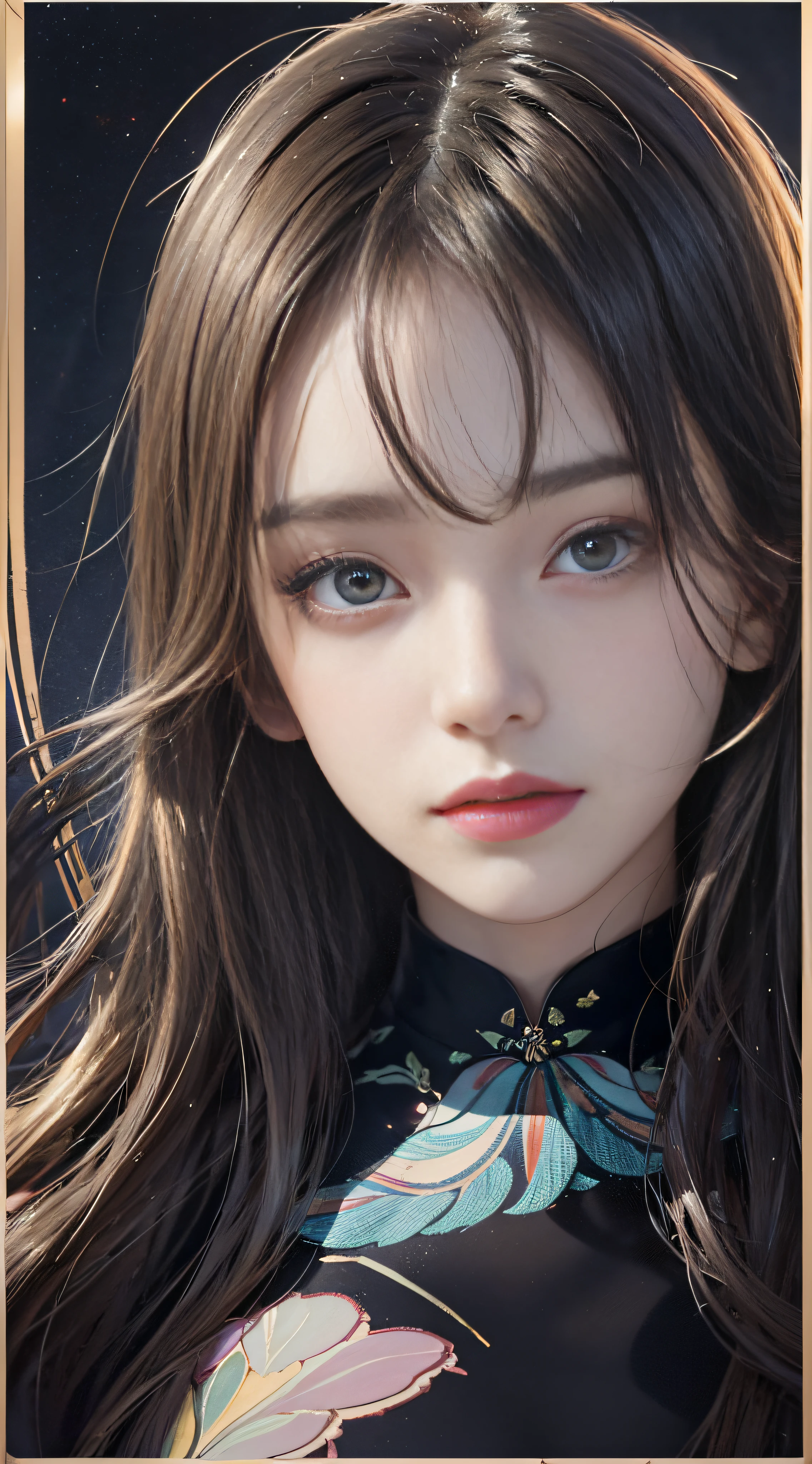 (8k, best quality, masterpiece:1.2, ultra detailed),
(photorealistic:1.4),
Realistic art，highly detailed, Photojournalism, Camcorder Effect,
(library backgorund:1.2),
portrait of a beautiful wowan,
symmetrical face,
black upper uniform shirt, bow tie, floral dress,
arm up, sunshine, (seductive pose),
(black hair), diagonal bangs, hair ribbon,
exquisite nose, lustrous eyes,