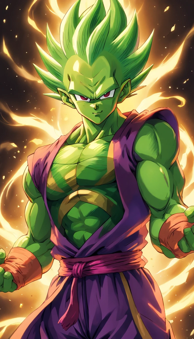 piccolo from dragon ball, neo traditional stylized tattoo, traces of graffiti, thick strokes, drawing, digital painting, 2 dimensions