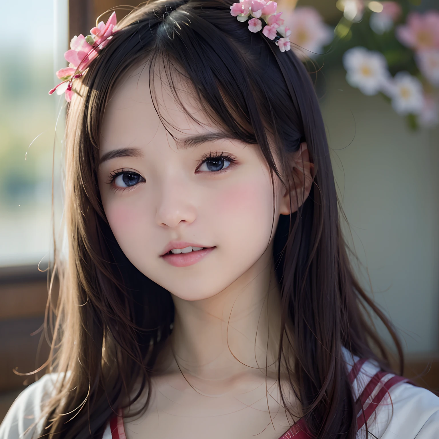 NSFW, 8k RAW photo, ((校服)top-quality, masterpiece,kawaii faces、8yk、Raw photo、(masuter piece)、(top-quality)、Hi-Res、(girl with)、(realisitic、Photorealsitic:1.2), Upper body、Red camisole、Facing up、skinny、years、small tits、Eyes closed、Deep sadness、Sorrow、look up sky、Open mouth、screeming、a room、Background blur、dual、 A smile、kawaii faces、超A high resolution, film grains, filmg, 1girl in, looking at the viewers, natural skin textures, realistic eyes and face details, Perfect tooth alignment、Perfect eyes and perfect mouth、 bangss, cparted lips, s lips,full body Esbian、Valley on the edge