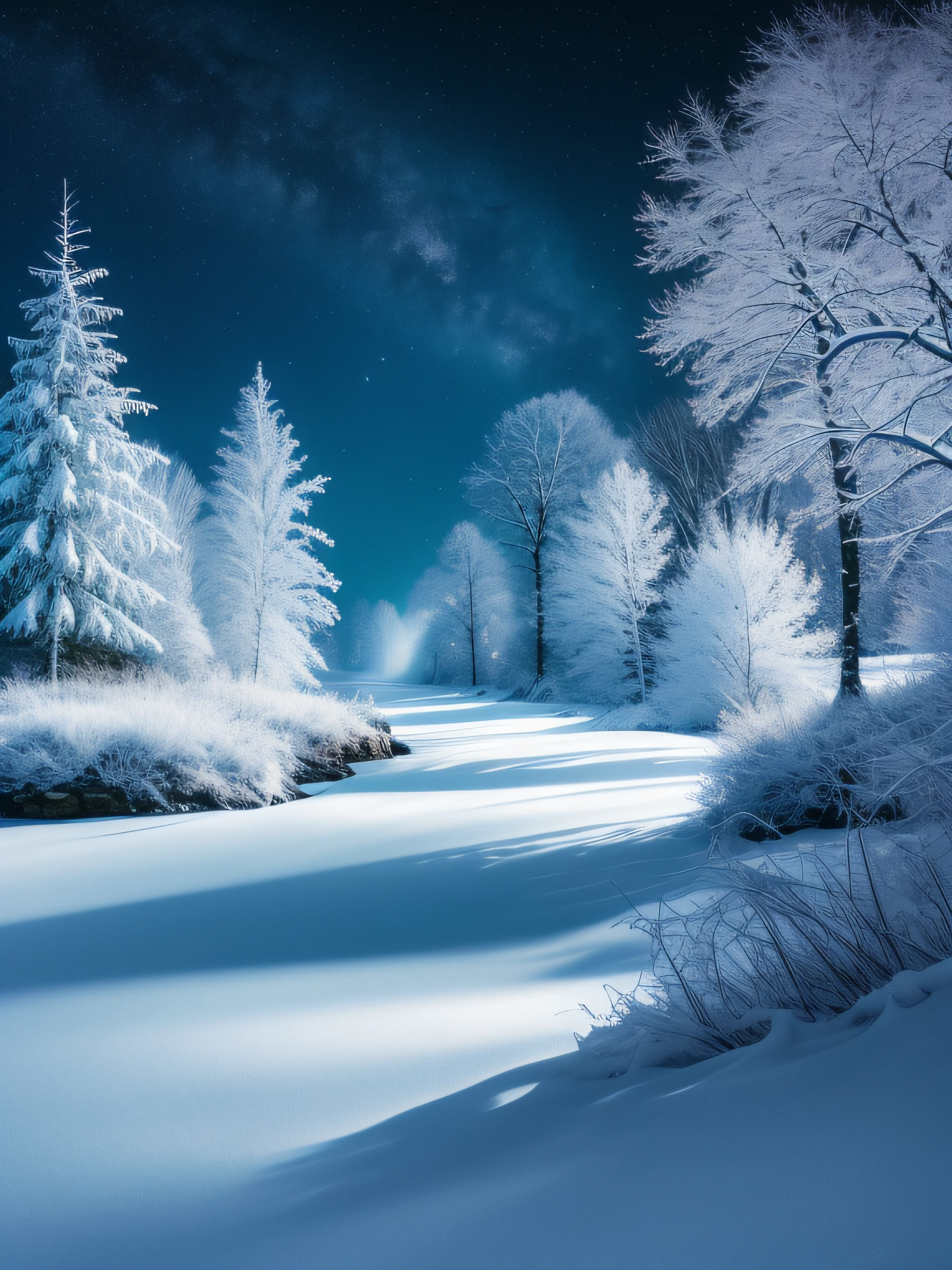 This breathtaking piece of official concept art by Mappa Studios depicts a majestic scene of an ice age frozen river. Every element is covered in a pristine blanket of glistening ice and snow, creating a winter wonderland. The landscape features an enchanting forest of ice spikes, which reach towards the sky with an ethereal beauty. Above, the aurora dances across the night sky, casting a mesmerizing glow over the frozen landscape. BREAK Despite the blizzard and snowstorm raging, a small bush resiliently stands, adding a touch of life and color to the otherwise icy surroundings. The atmosphere is heightened by a gentle fog, which adds an air of mystery and creates a sense of depth within the scene. BREAK This highly detailed digital art is rendered in a stunning 4k resolution, showcasing the intricate details of the ice formations and the delicate textures of the snow. The realism achieved through the use of Octane Render brings the scene to life, making it almost tangible. BREAK The use of bioluminescent elements adds a magical touch to the composition, with soft glows of cool colors illuminating the frozen landscape. The artistic technique of ligne claire creates clean, well-defined lines, adding to the overall aesthetic appeal of the artwork. BREAK This masterpiece is a testament to Mappa Studios' talent and expertise, representing the best quality in official art and illustration. The composition is perfectly balanced, adhering to the rule of thirds and creating a visually pleasing arrangement of elements. BREAK With its 8k resolution, this concept art showcases an incredible level of detail, allowing viewers to immerse themselves fully in the frozen world depicted. The image is a true gem in the realm of fantasy art, capturing the essence of a winter wonderland with a focused and captivating vision.