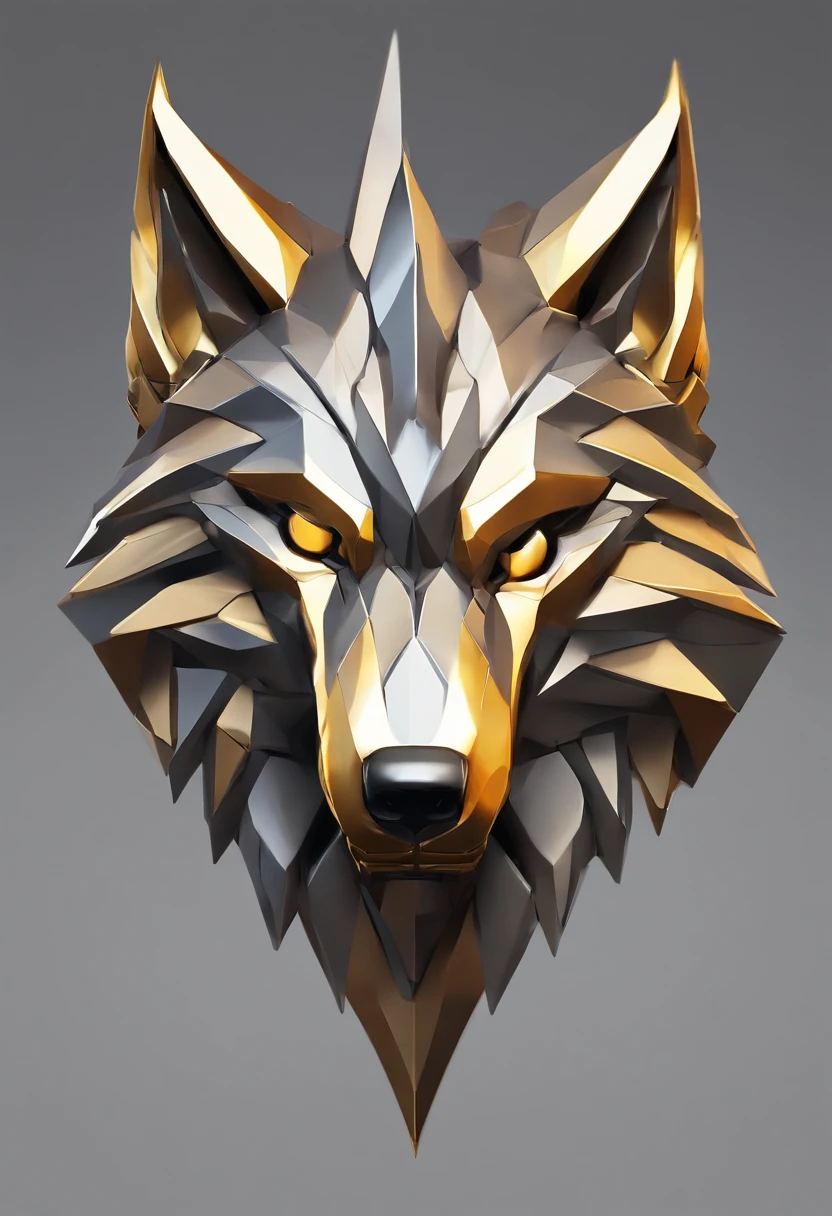 Metal wolf head close-up game medallion with crown,Primer plano de la cabeza del lobo,Estilo de arte Hearthstone, Arte de estilo Hearthstone, Arte conceptual de Hearthstone, Arte conceptual del juego Riot, Estilo de League of Legends, Iconic Character Splash Art, Corona de League of Legends,Insignia del juego,Plumas de metal circundantes,Oro Verde,Renderizado C4D,Menos detalles,menos detalles,Enorme cabeza de lobo de metal en el medio,La cabeza tiene hermosas piedras preciosas