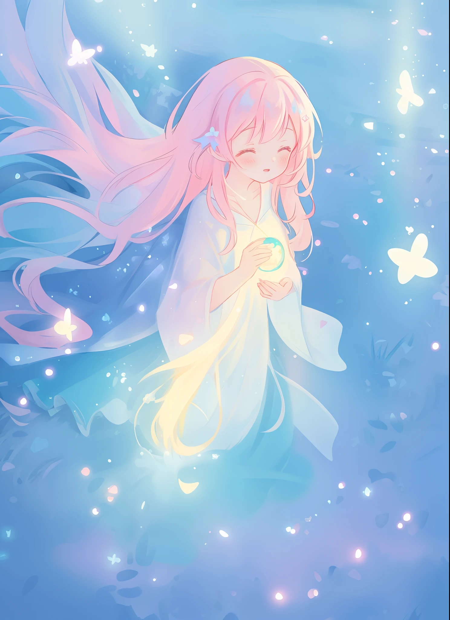 beautiful girl in layered ballgown, flowing long hair, multi-layered ballgown, intricately detailed dress, colorful lights, pastel colors, magical, whimsical, sparkling, inspired by Glen Keane, inspired by Lois van Baarle, disney art style, by Lois van Baarle, glowing aura around her, by Glen Keane, jen bartel, glowing lights! digital painting, flowing glowing hair, glowing flowing hair, beautiful digital illustration, fantasia otherworldly landscape plants flowers, beautiful, masterpiece, best quality, anime disney style