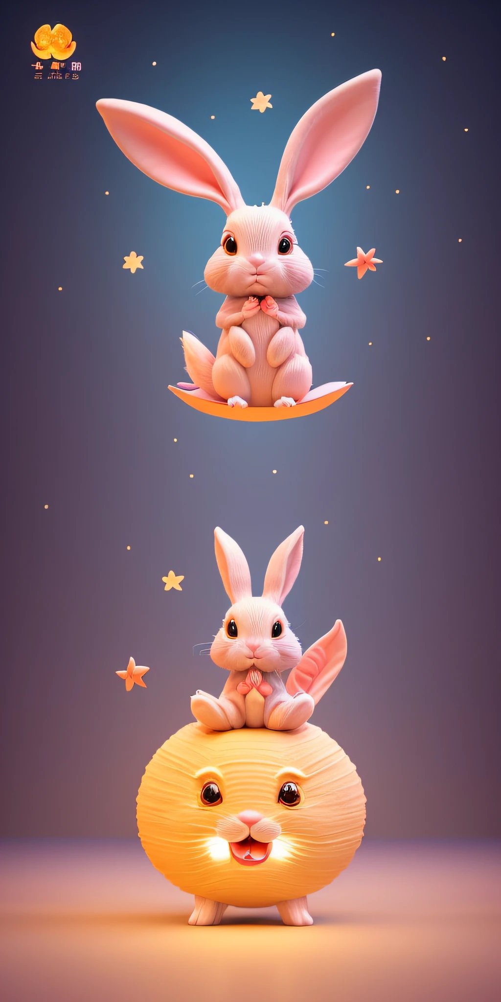 Create a cute and bright cartoon illustration for a Mid-Autumn Festival celebration featuring adorable rabbits.3D art, fine details, rich colors, clay texture, pastel lighting, low angle shot, OC renderer, C4D, best quality, 8K