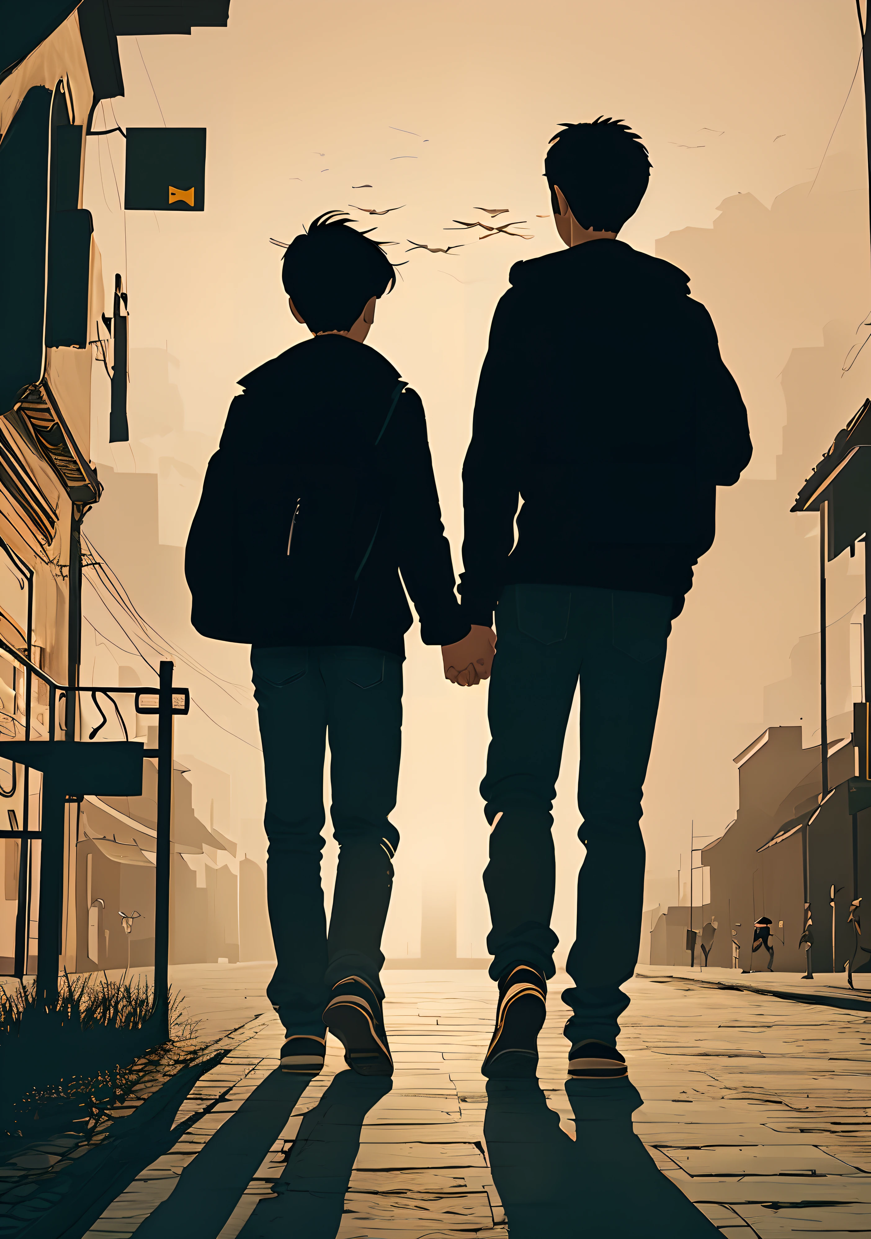 A boy walking towards a girl in vector graphics illustration