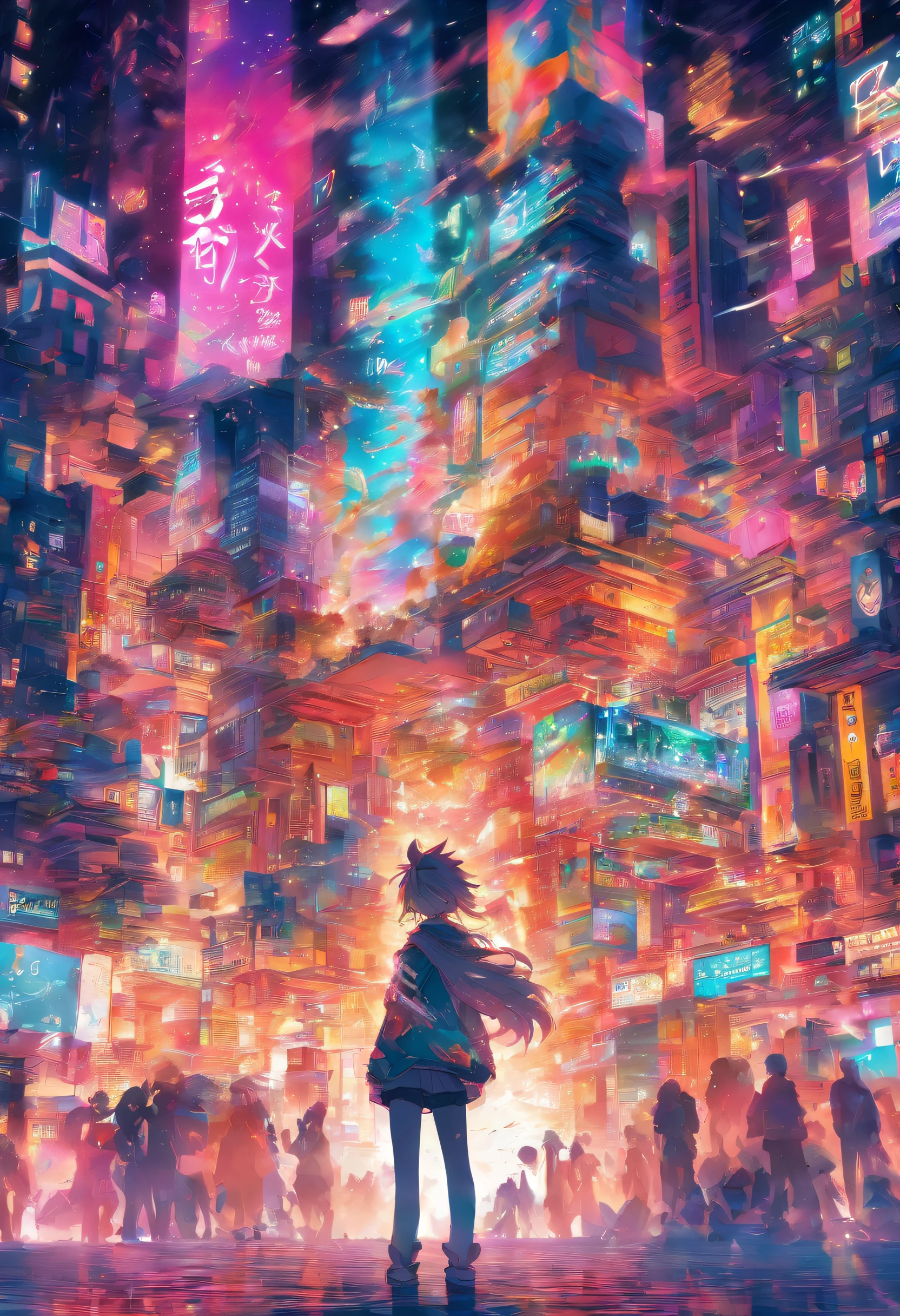 Glitchcore book pages, colorful illustrations