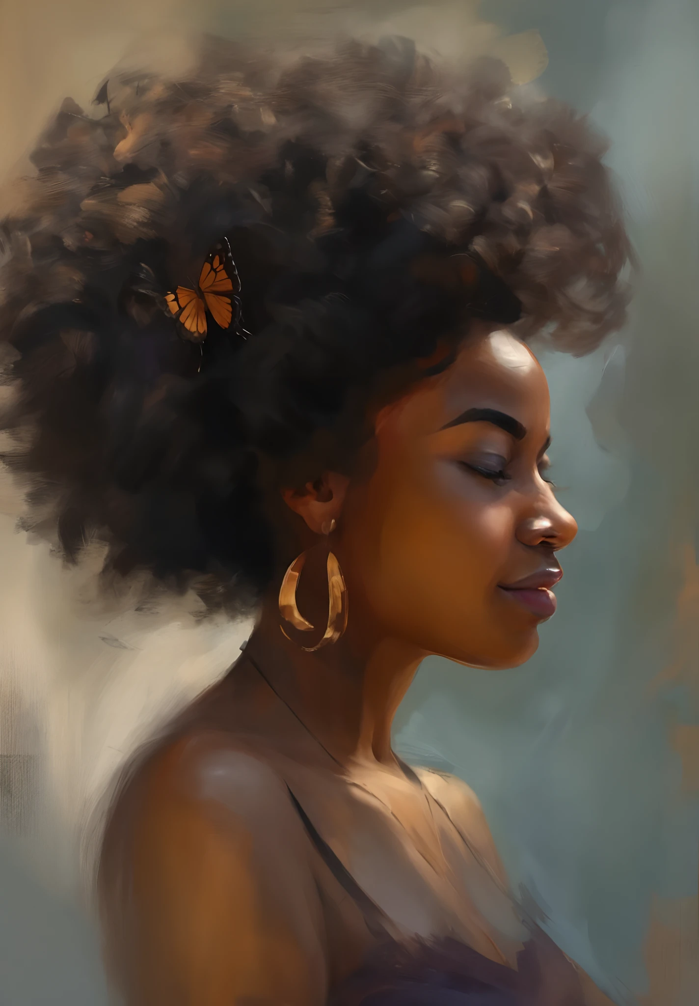 Butterfly ribbon in hair, realistic painting