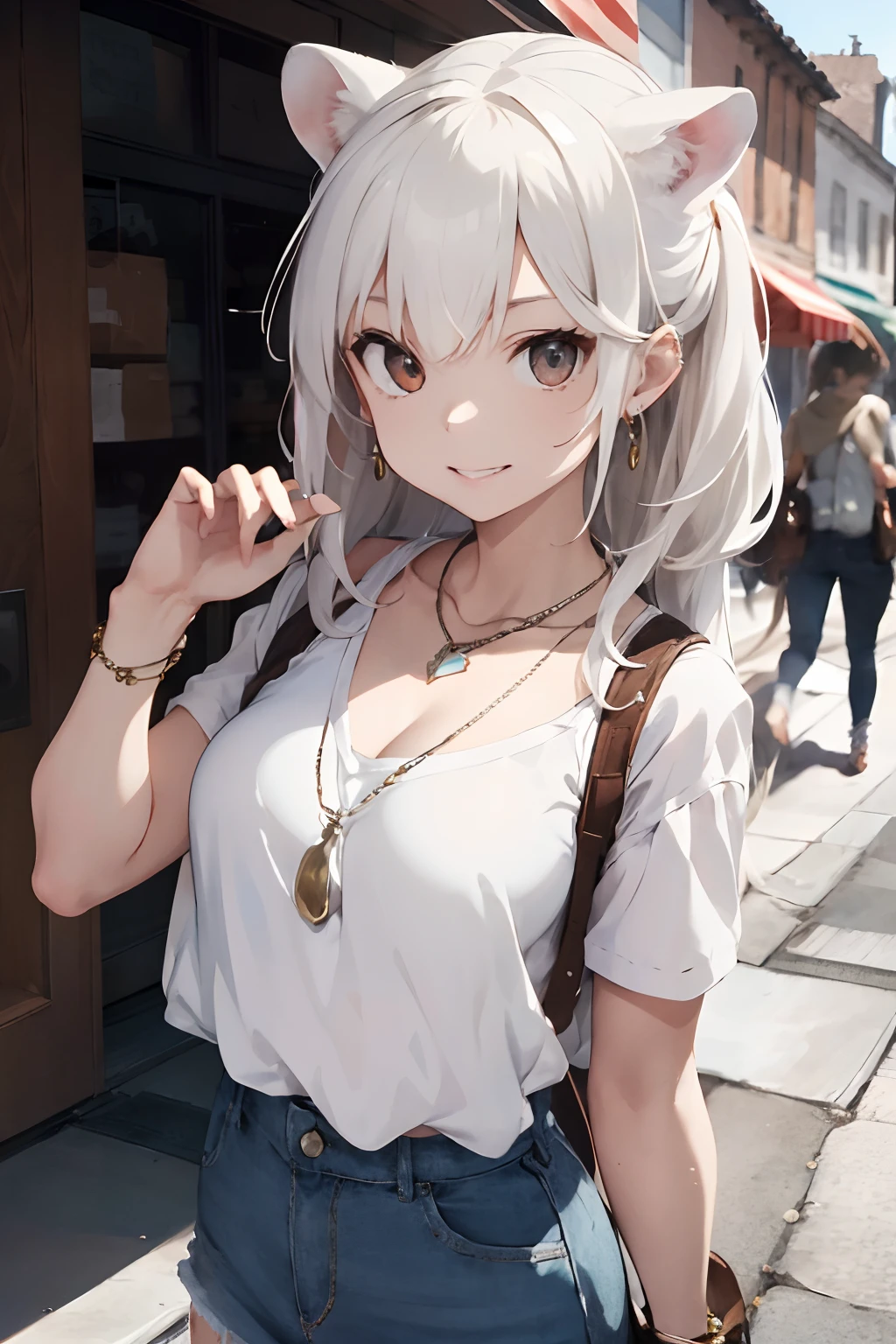 Ferret girl, white with jewelry necklace
