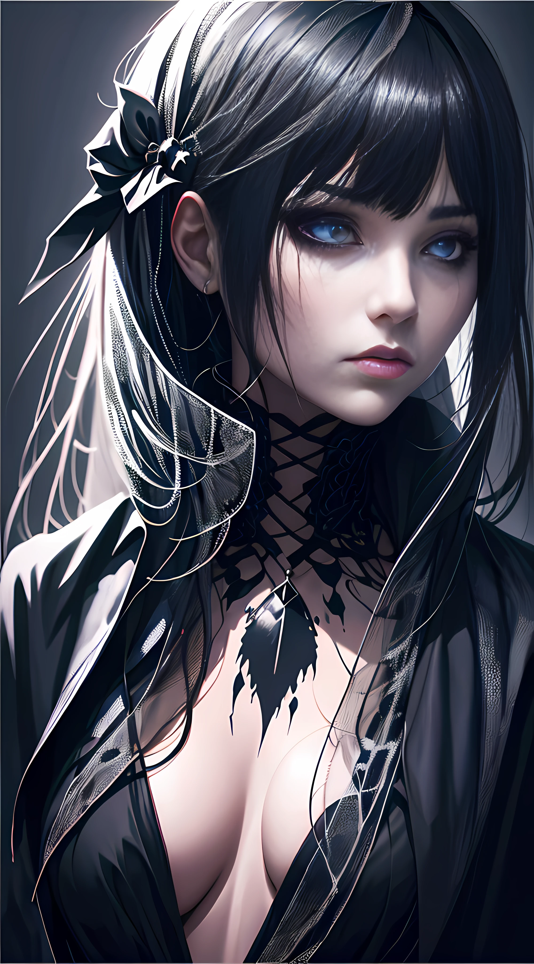 Darkness consuming a woman, fashion, sadness