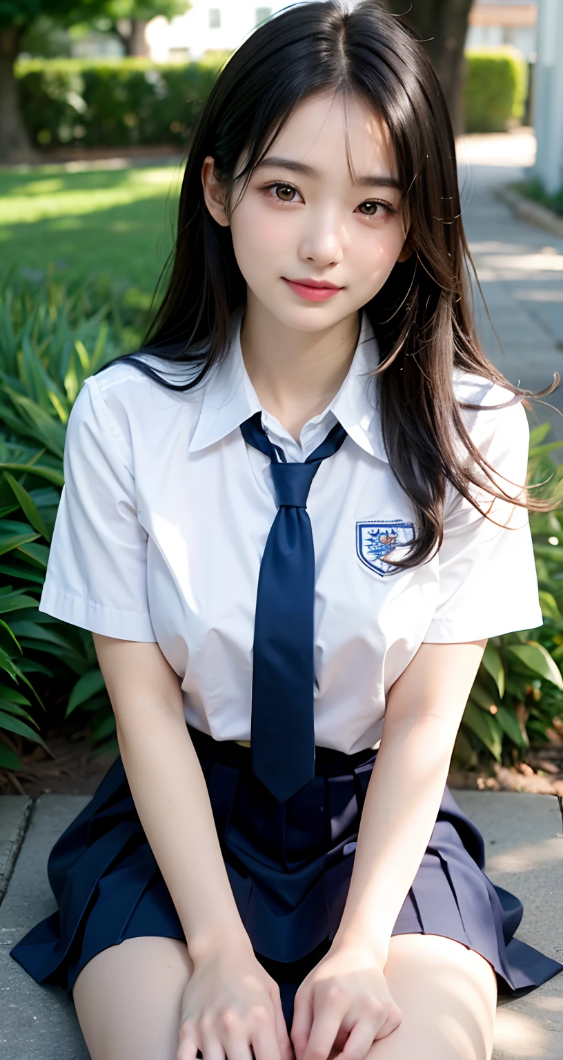 （best qualtiy，4K，tmasterpiece：1.2），Pretty women，1girll，Raised sexy：1.1，dark-blue hair：1.1，Woman in school uniform，Soaked school clothes，Super detailed face，Detailed lips，A detailed eye，二重まぶた，Blue mini skirt white stockings，Stand up