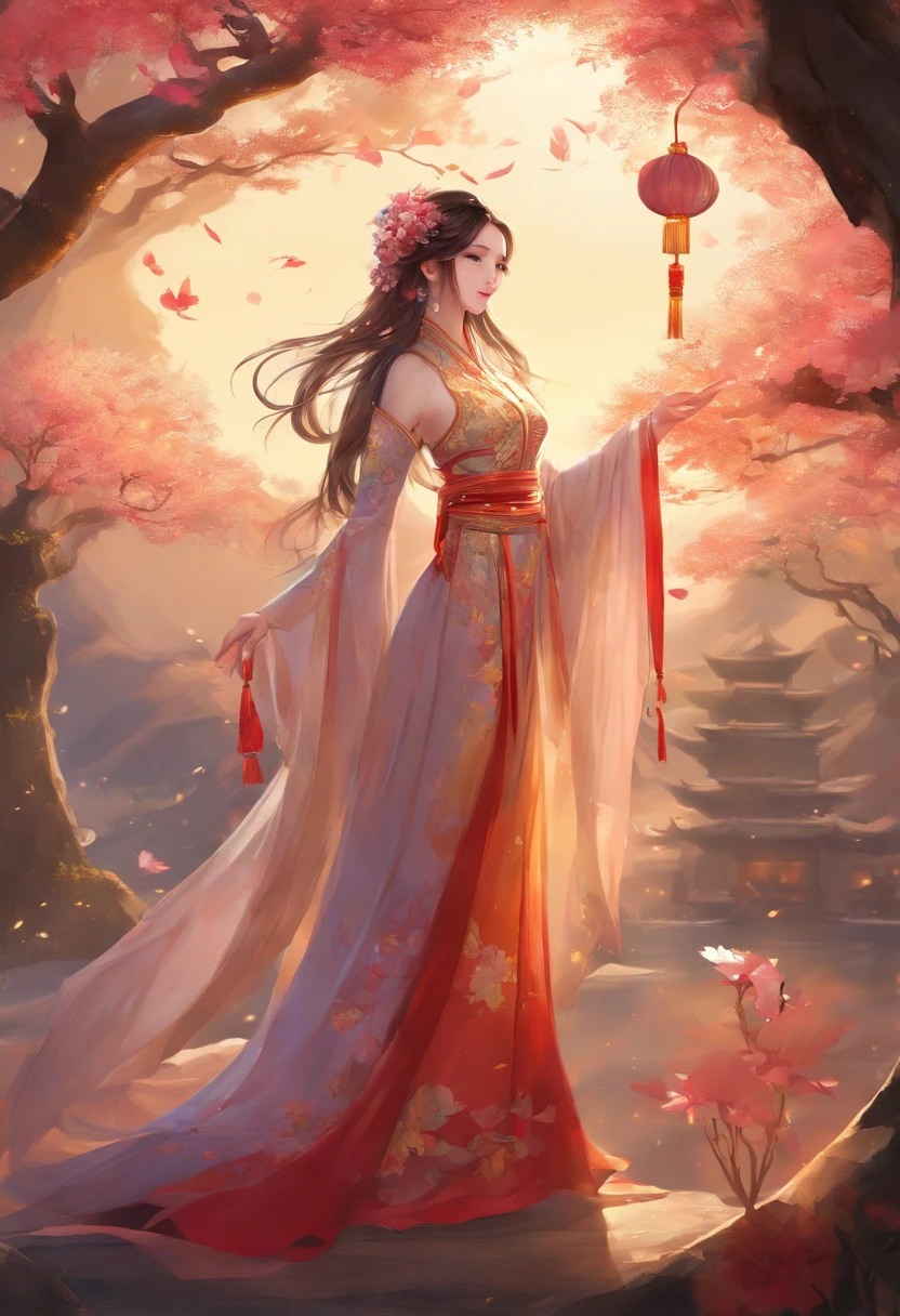 gufeng, 1girl, flower, solo, hair ornament, long hair, branch, sitting, dress, hair flower, holding, chinese clothes, tree, holding flower, petals, brown hair, full body, hanfu, falling petals, long sleeves, ribbon, pink dress, black hair, red lips, red eyes
<lora:gufeng-000014:1>