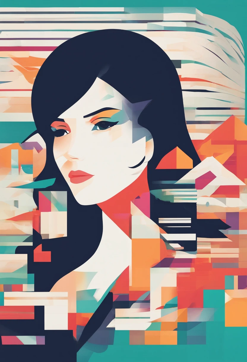 Glitchcore book pages, colorful illustrations