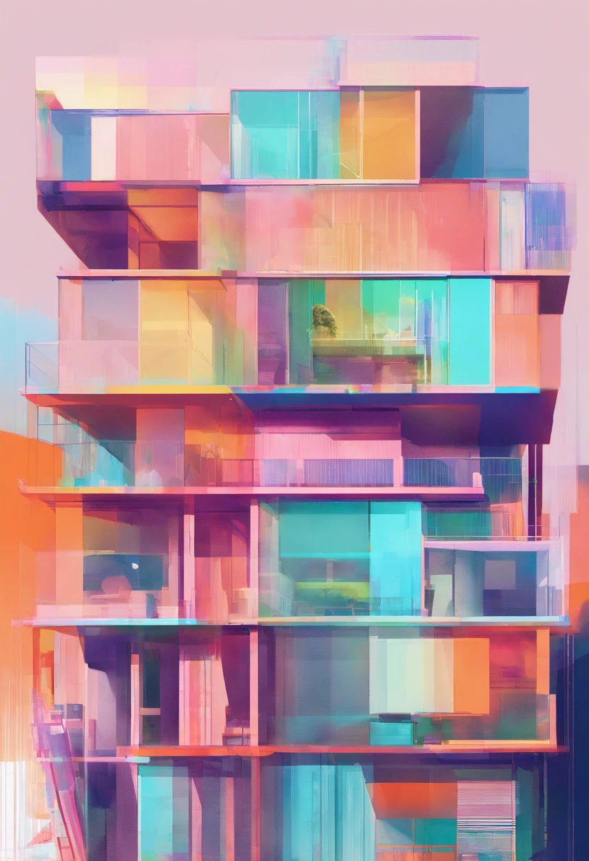 Glitchcore book pages, colorful illustrations