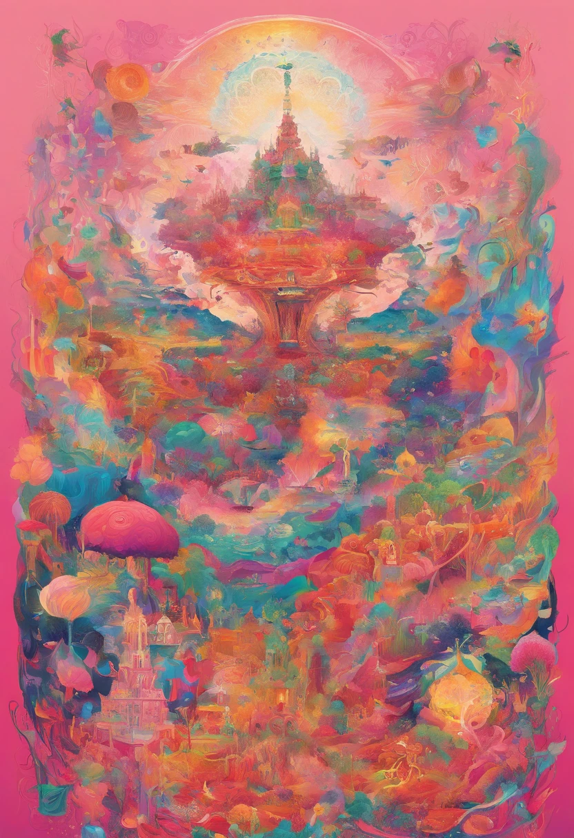 Glitchcore book pages, colorful illustrations