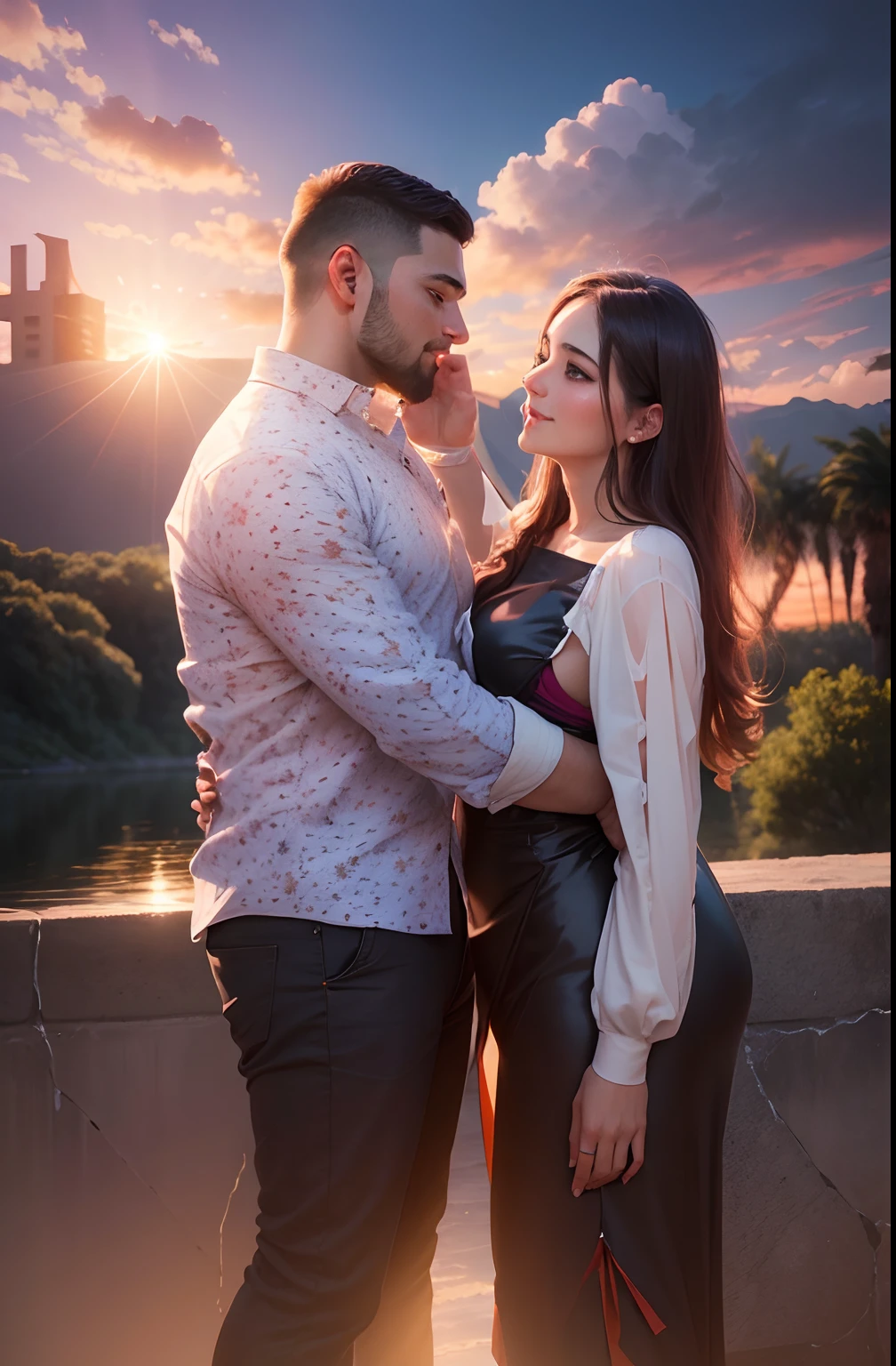 Change background to Beautiful nature location with colourful sky, professional couples photography.