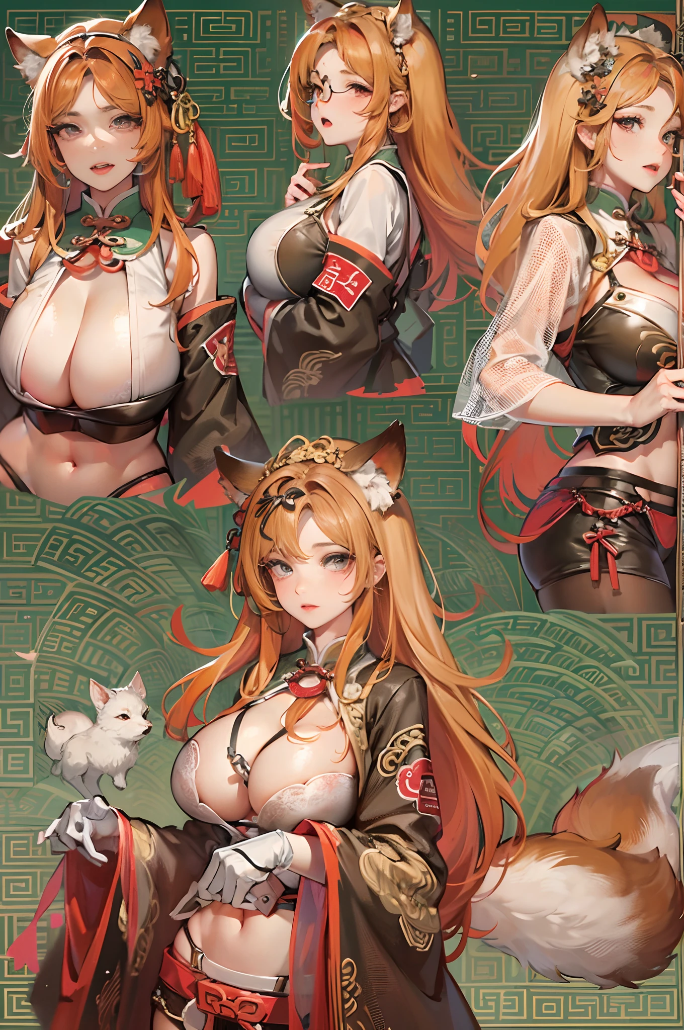 a beauty girl,Mature face,a matural female,Fluffy tail hair,Ultra-loose underwear,clothes slipping off,Anterior convex and posterior,Straight chest,Ruddy complexion,Huge fox tail,nabel,(huge tit),adventurer,tit,areola of breast,pantiess,Stockings,Human Services Group,((illustrated)),split,((Chinese tradition)),(Sex workers),(Prostitutes)