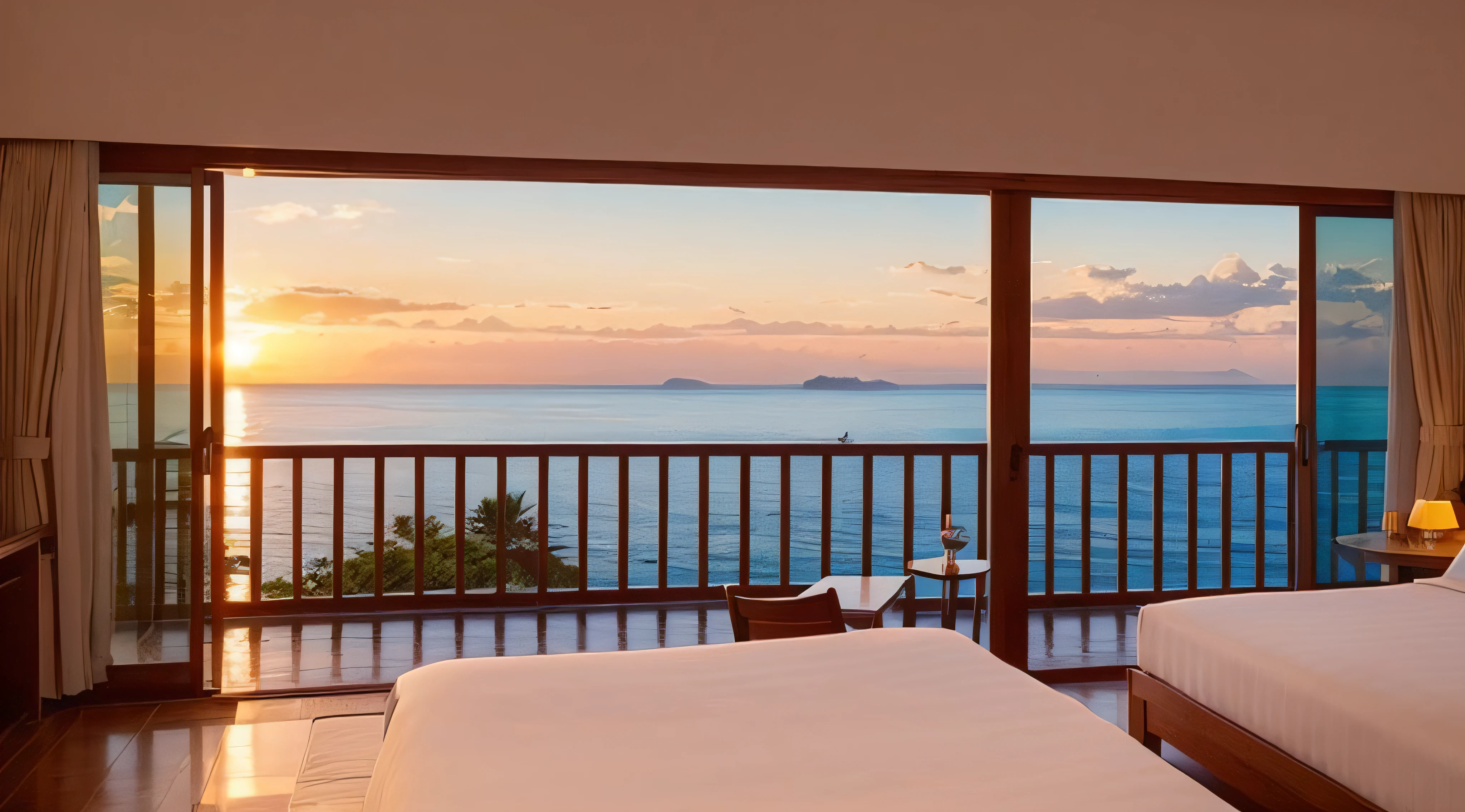 (((Superb view))),((​masterpiece,top-quality,16 K)),mare,Resort,resort hotel,Top Hotels,Refreshing sunset,Summer sunset,Ultra-detailed room,Hola Hola Island