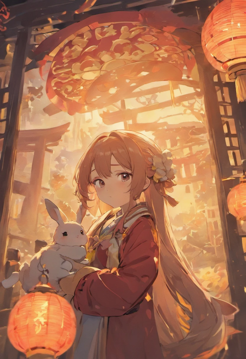 Mid-Autumn Festival,Girl holding rabbit