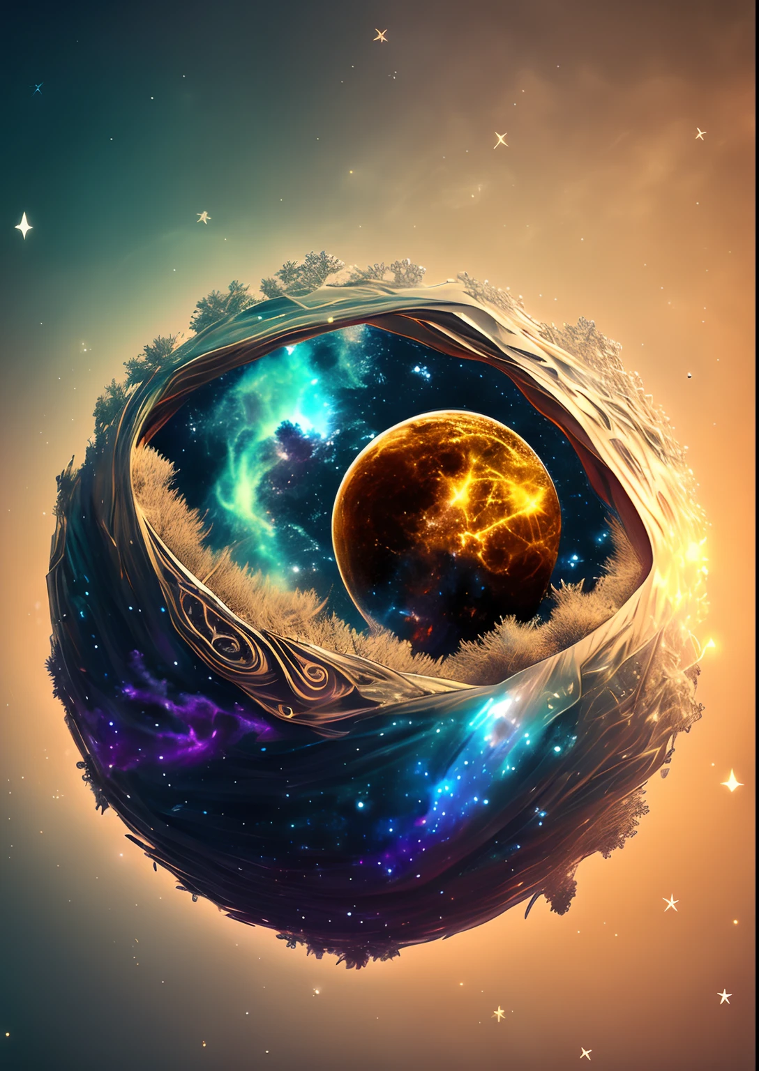 dreamlikeart, galaxy, outer space, nebula, star, [cyberpunked] Bird's Nest from the Stars.. (star:1.5),
