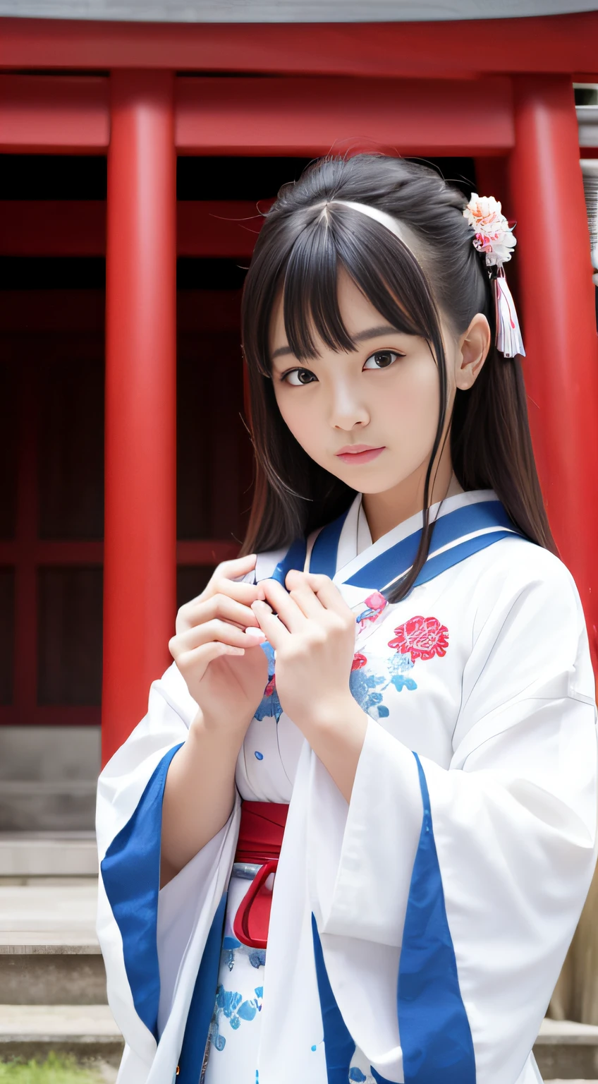 hightquality、masterpiece、ultra res、a beauty girl、cute girl face、temple、shrine maiden、Wearing priestess clothes、full bodyesbian、Famous actresses of Japan、very beautiful face